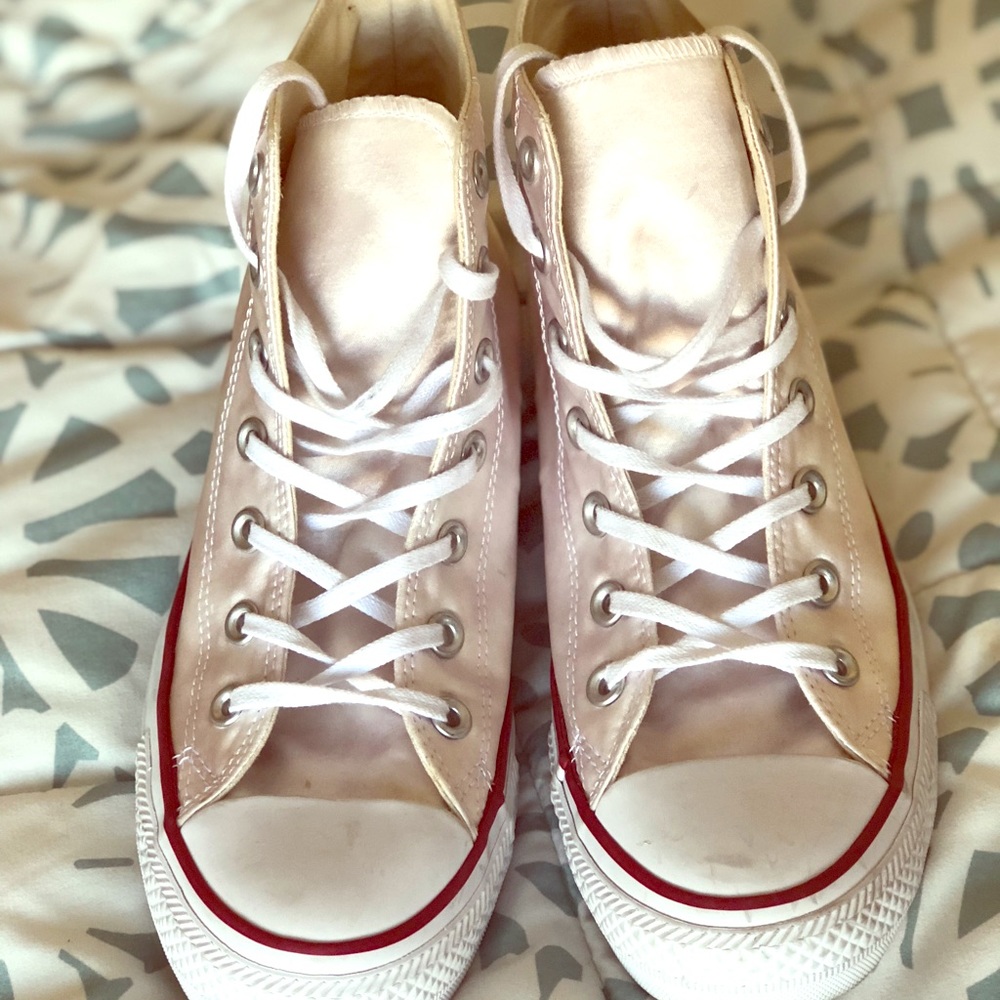 Blush Satin High top converse!